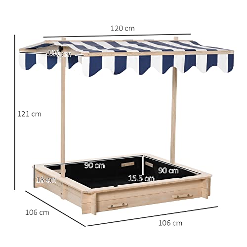 Kids Wooden Sand Pit With Height Adjustable Canopy