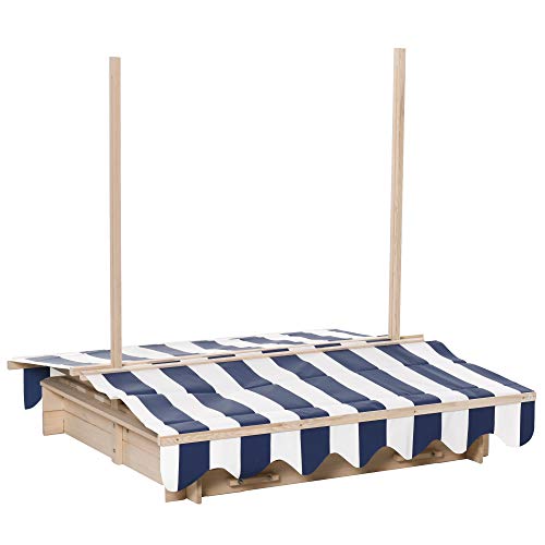 Kids Wooden Sand Pit With Height Adjustable Canopy