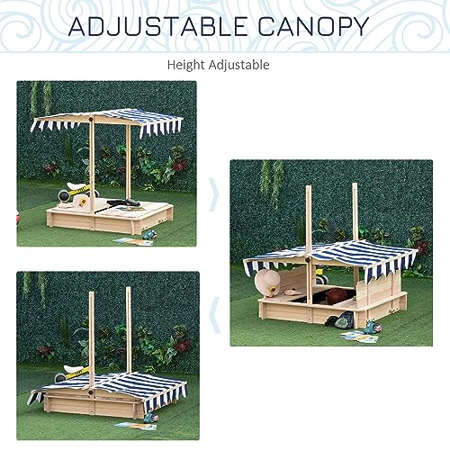 Kids Wooden Sand Pit With Height Adjustable Canopy