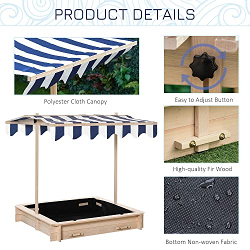 Kids Wooden Sand Pit With Height Adjustable Canopy