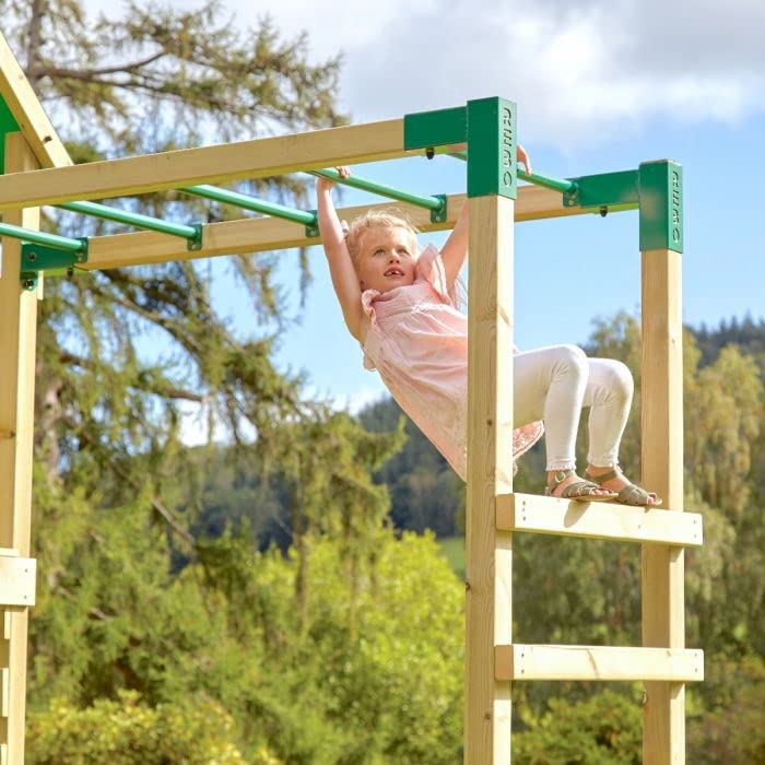 Wooden Climbing Frame with Swings, Slide, Up and over Climbing wall and Monkey Bars