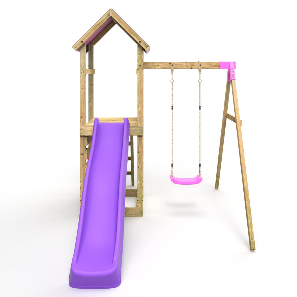 Pink Adventure Playset Wooden Climbing Frame, Swing Set and Slide