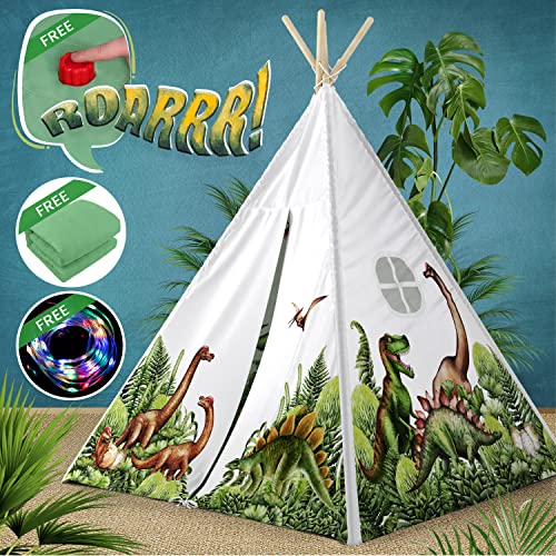dinosaurier tent Dinosaur Discovery Teepee with Roar Button, LED Lights & Plush Mat