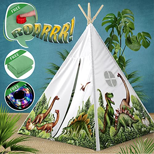 Dinosaur Discovery Teepee with Roar Button, LED Lights & Plush Mat