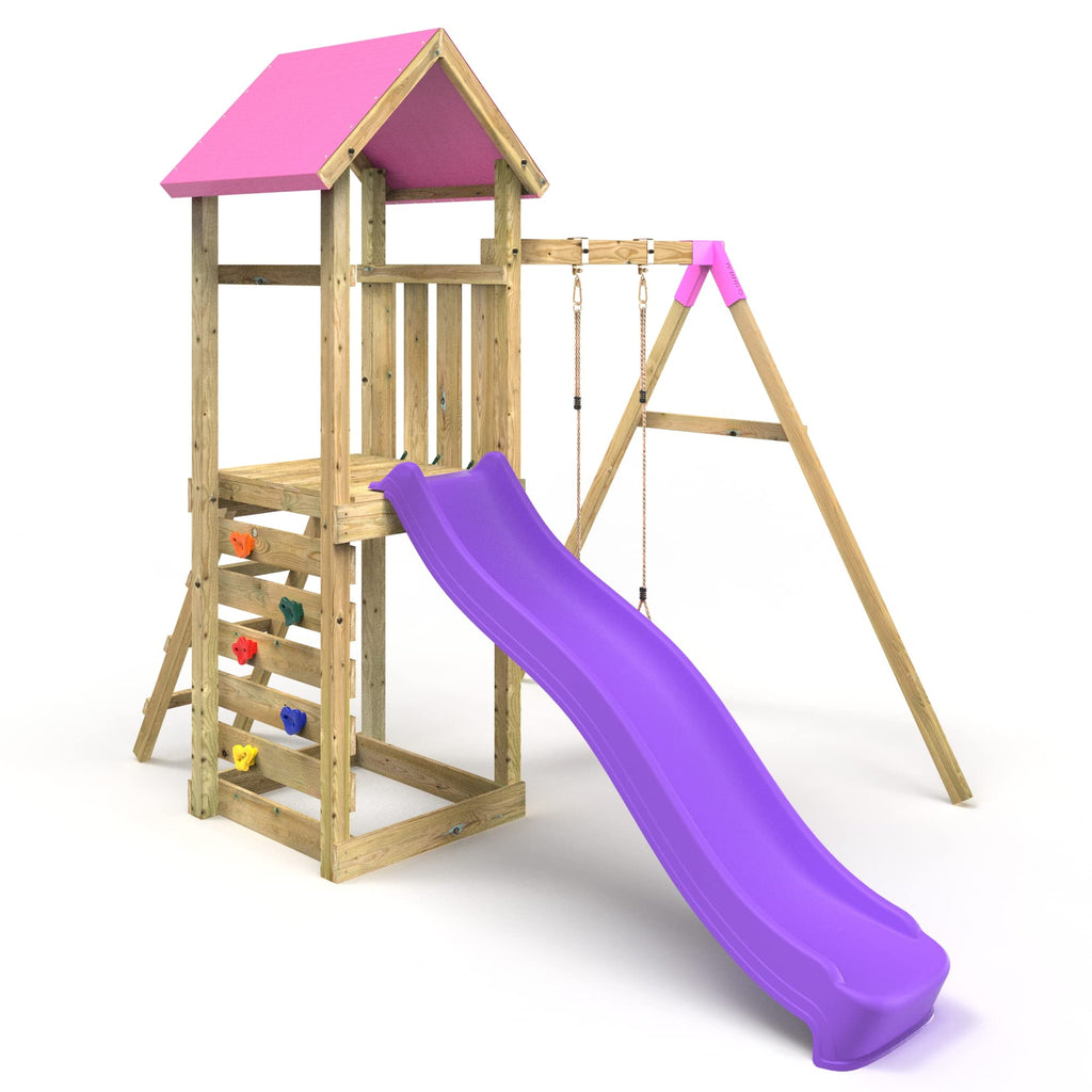 Pink Adventure Playset Wooden Climbing Frame, Swing Set and Slide