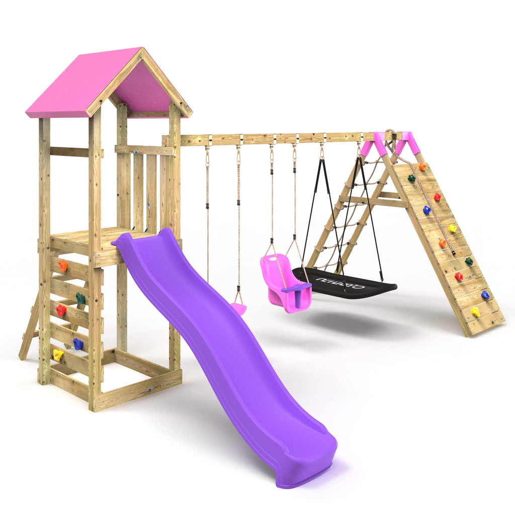 Challenge Wooden Climbing Frame with Swings, Slide and Climbing Wall