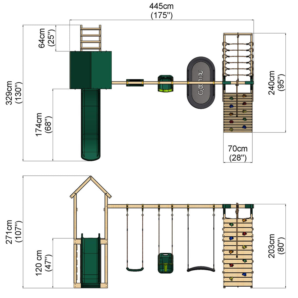 Challenge Wooden Climbing Frame with Swings, Slide and Climbing Wall