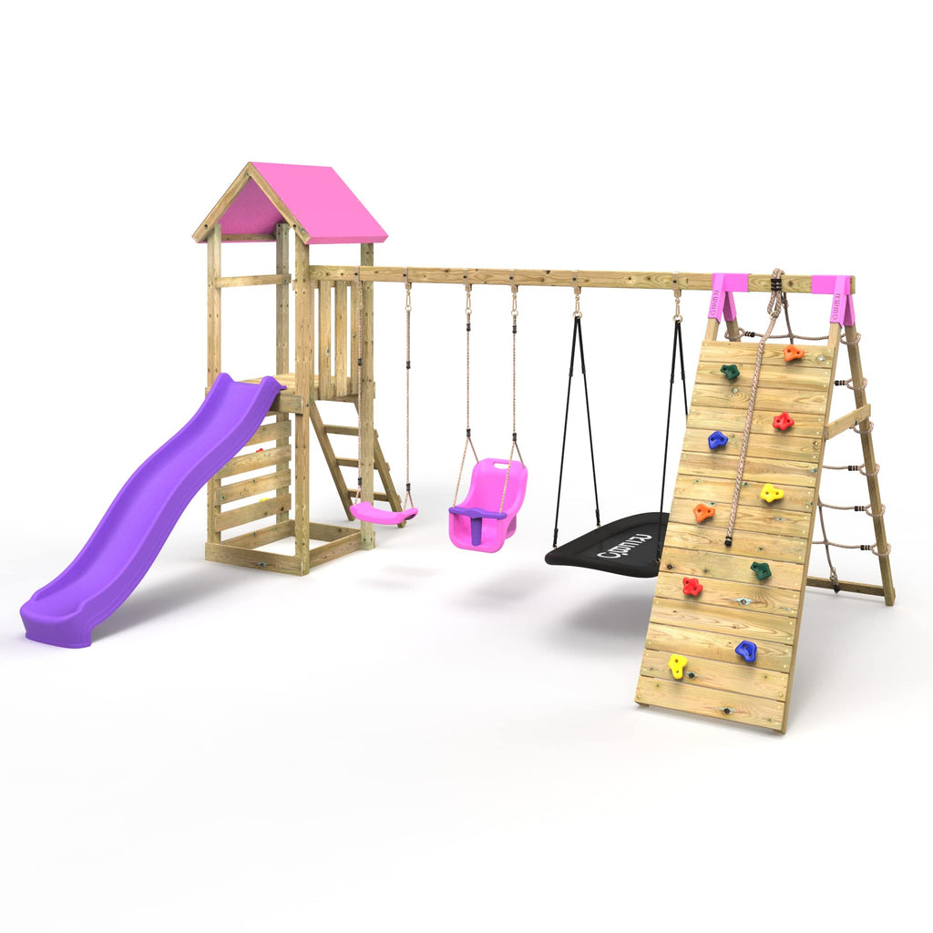 Challenge Wooden Climbing Frame with Swings, Slide and Climbing Wall