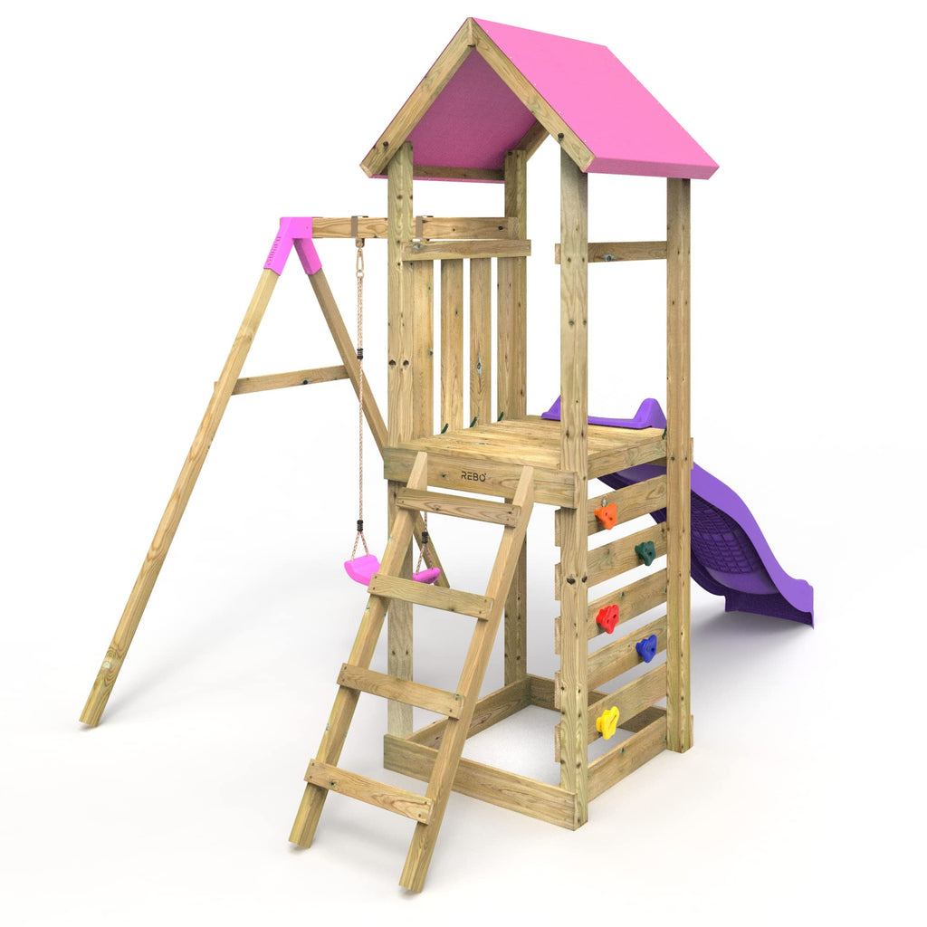 Pink Adventure Playset Wooden Climbing Frame, Swing Set and Slide