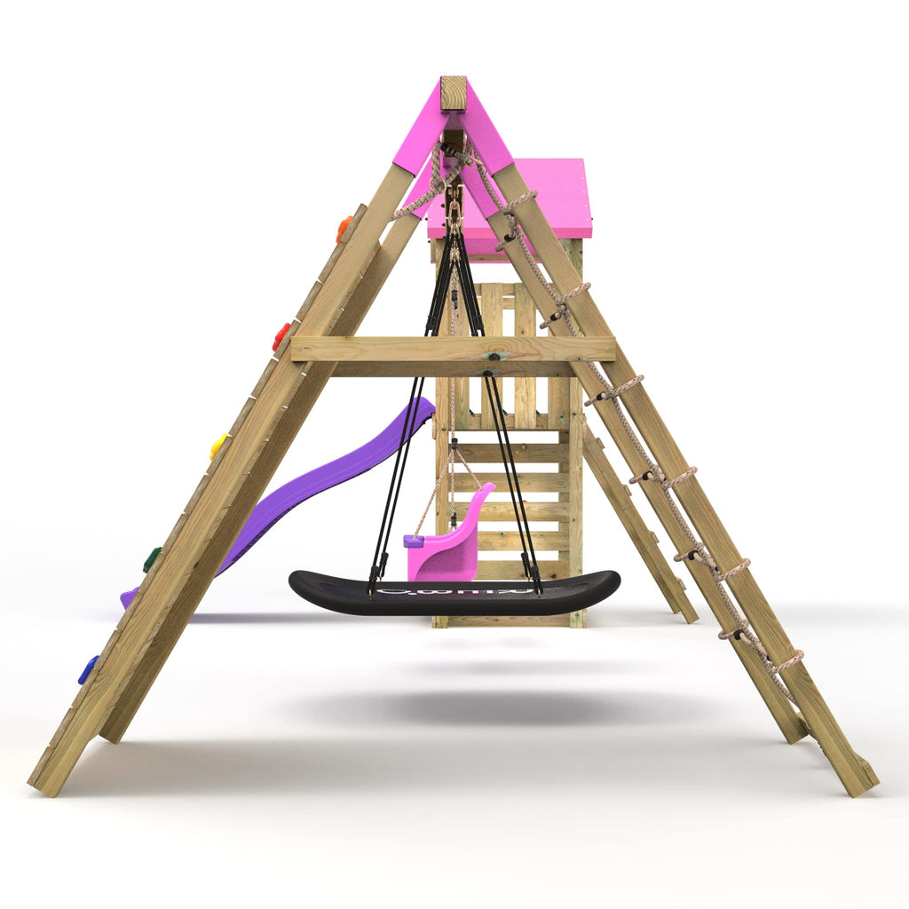 Challenge Wooden Climbing Frame with Swings, Slide and Climbing Wall