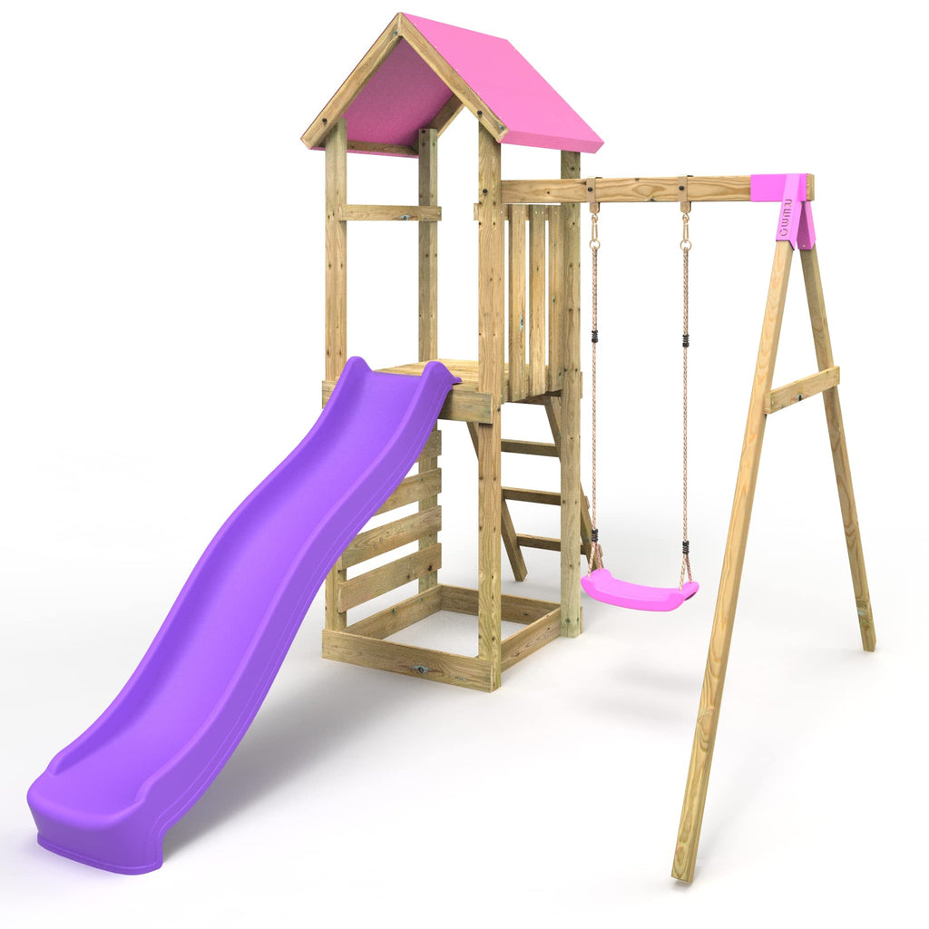 Pink Adventure Playset Wooden Climbing Frame, Swing Set and Slide