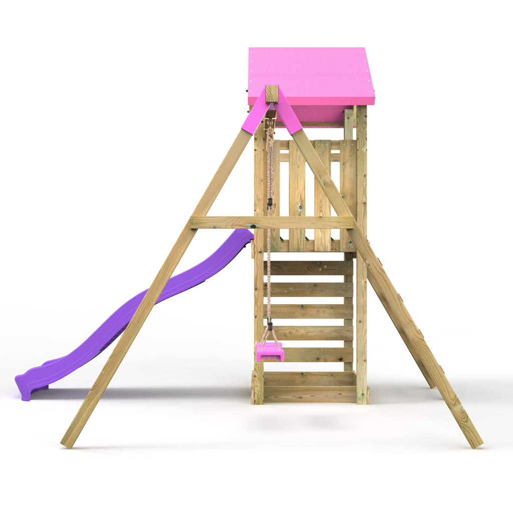 Pink Adventure Playset Wooden Climbing Frame, Swing Set and Slide