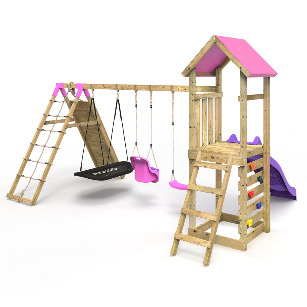 Challenge Wooden Climbing Frame with Swings, Slide and Climbing Wall