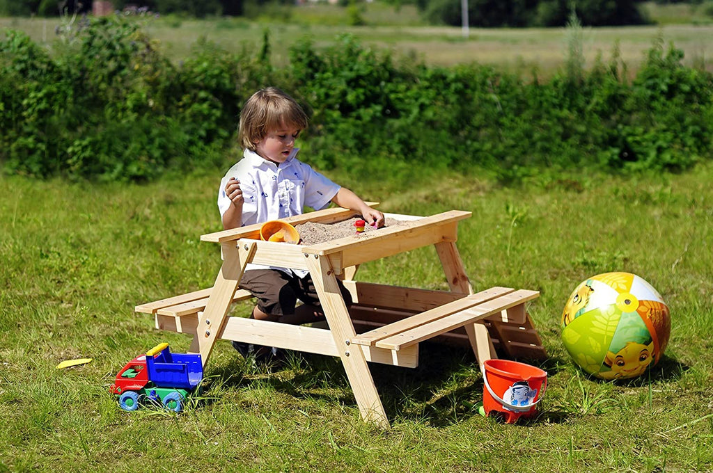 Wooden Table with Seats and Sandbox for Children