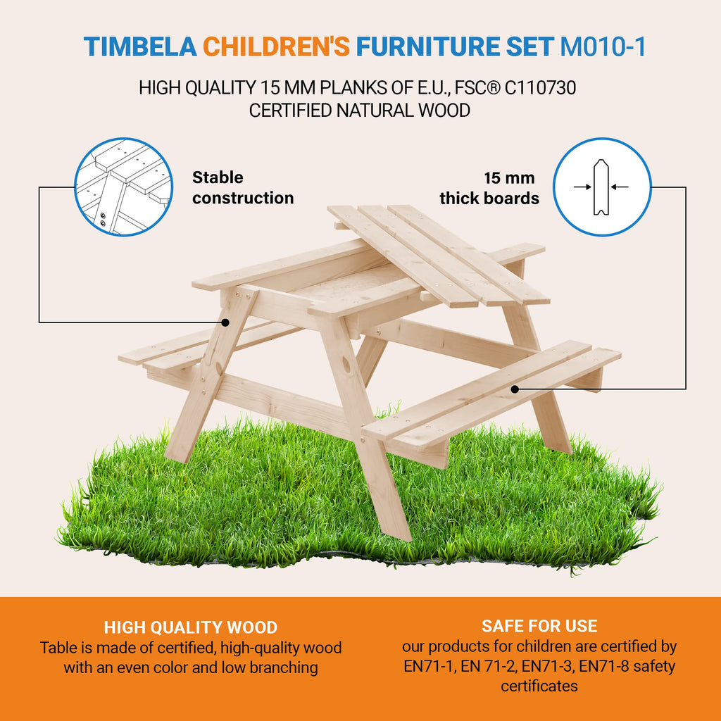 Wooden Table with Seats and Sandbox for Children