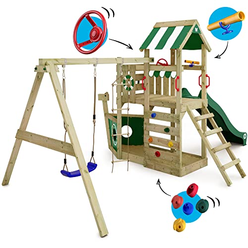 Wooden Climbing Frame SeaFlyer with Swing Set & Green Slide