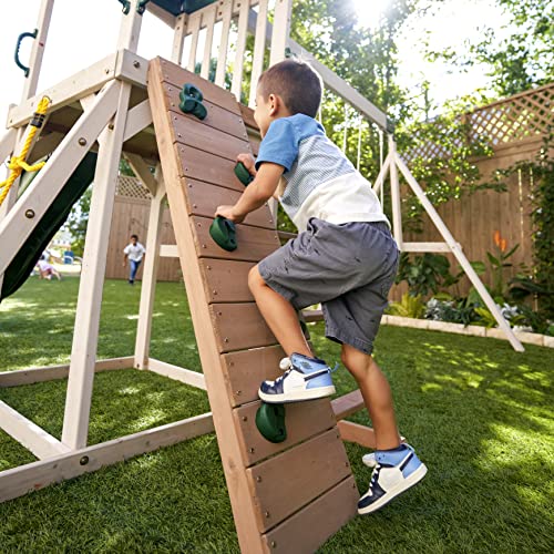 Outdoor Wooden Climbing Frame with Slide, Swing, Climbing Wall and Sandpit