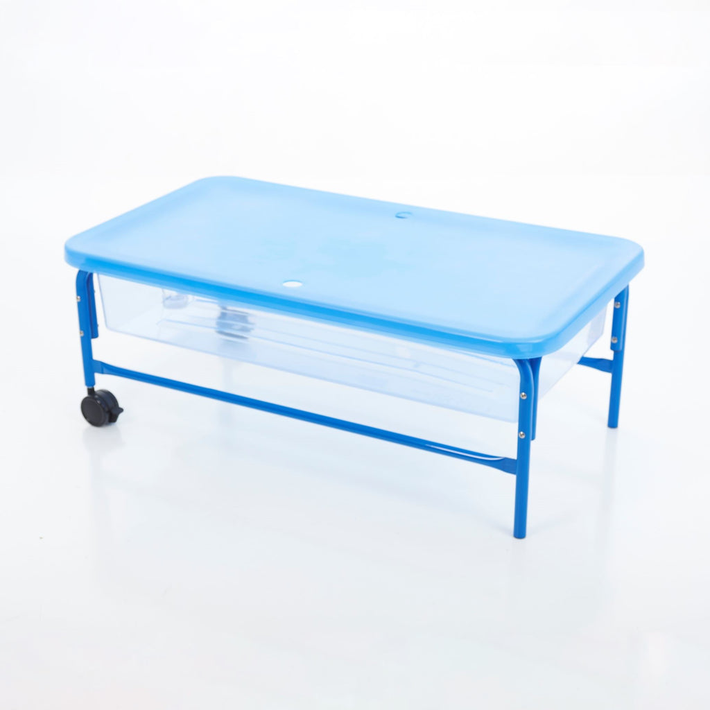 edx education Clear Sand & Water Tray with Blue Stand - 40cm - Sensory Surroundings Limited