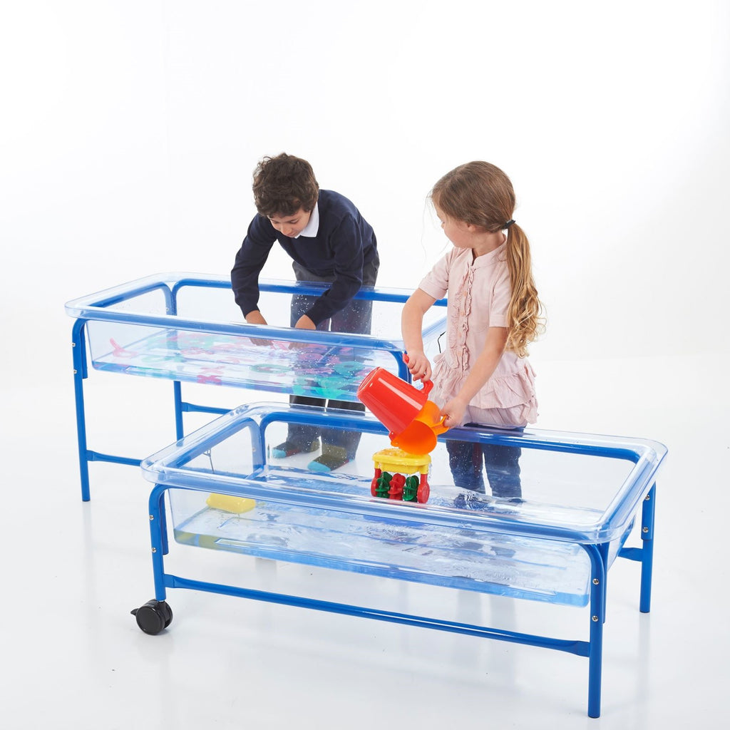 edx education Clear Sand & Water Tray with Blue Stand - 58cm - Sensory Surroundings Limited