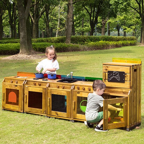 Wooden Outdoor Colourful Kitchen - Fridge - Sensory Surroundings Limited