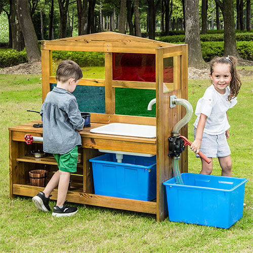 Wooden Outdoor Colourful Kitchen - Water Pump - Sensory Surroundings Limited