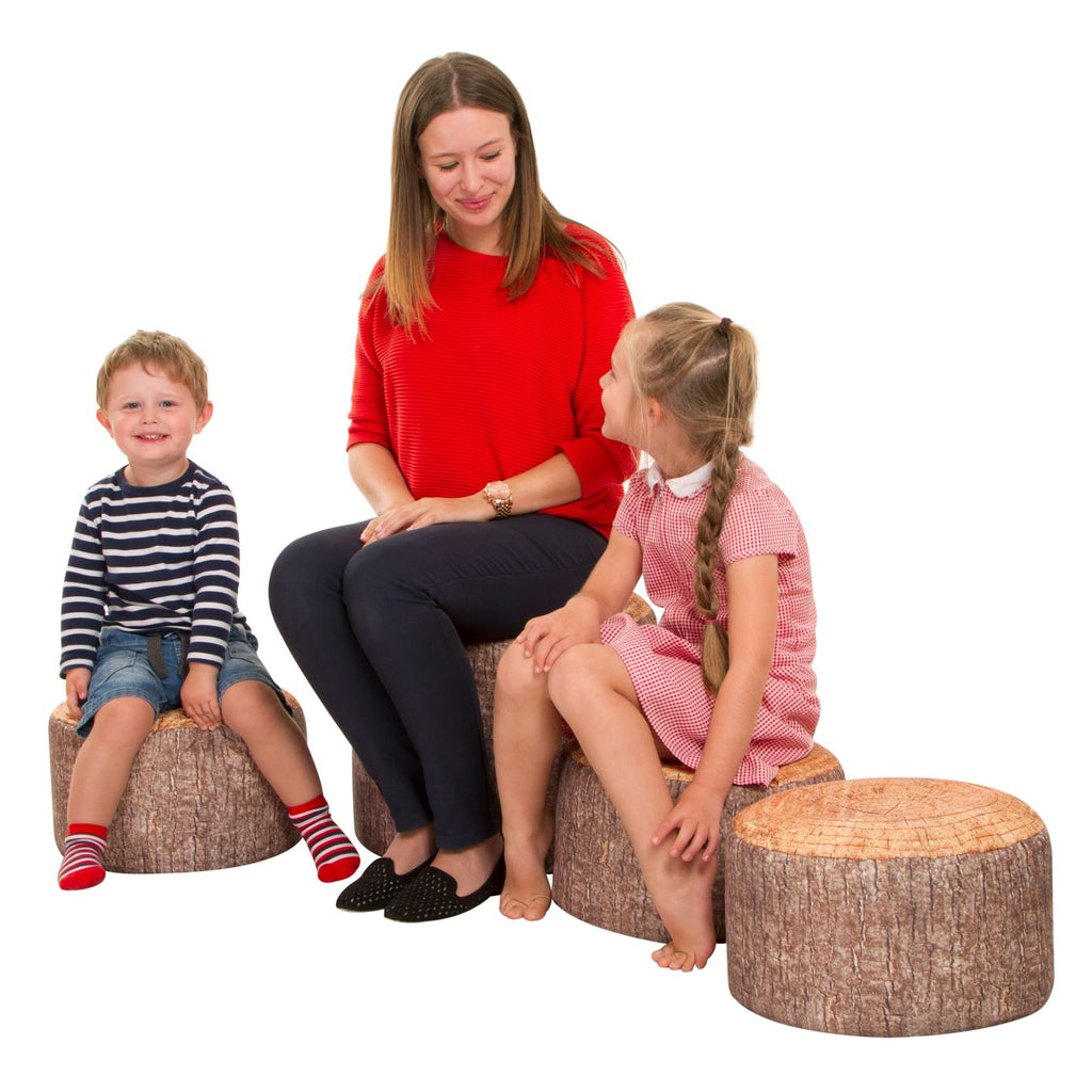 Learn about Nature Teacher Tree Stump Stools - PK 4 - Sensory Surroundings Limited